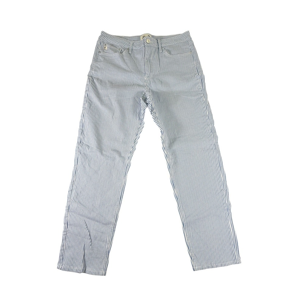Seven7 Womens Straight Leg Hickory Stripe Blue White Stretch Denim Jeans Size 12